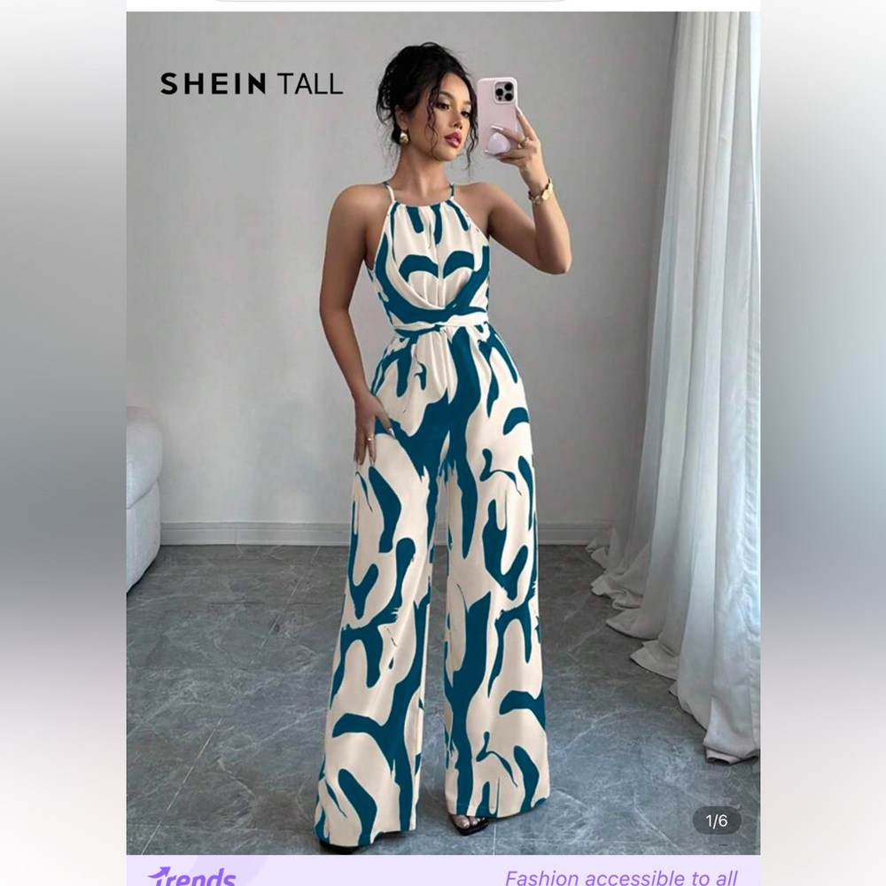 Blue and White Patterned Jumpsuit